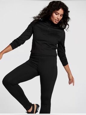 Victoria Secret PINK Black Long-Sleeve Quarter-Zip Women's Top